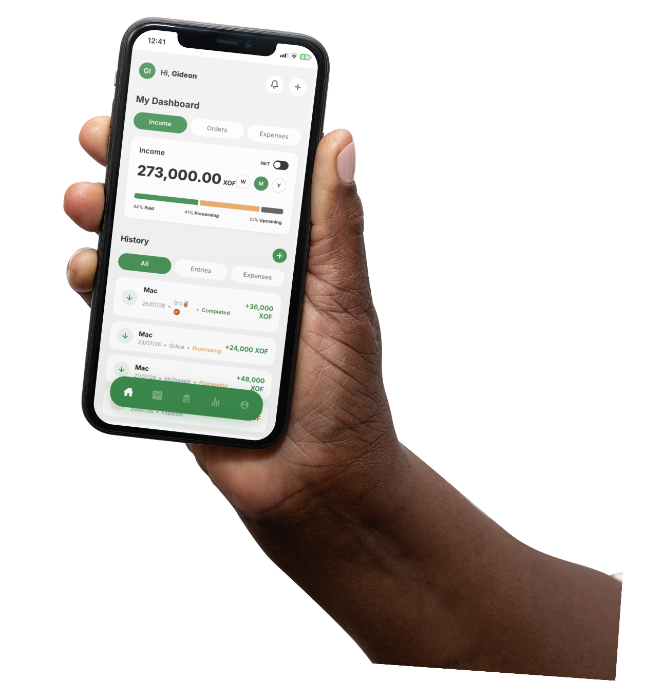Kontar App Dashboard on Smartphone held by hand